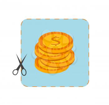 Icon of coupon cutout with money in flat design