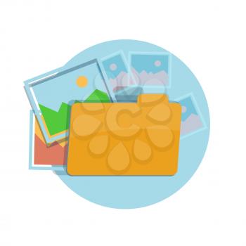 Icon of folder with pictures at flat design