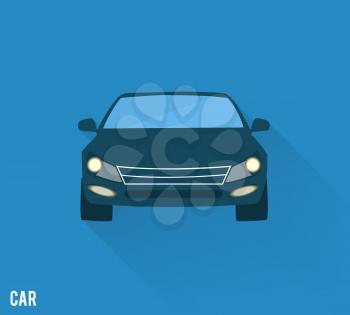 Car icon with shadow isolated on blue background