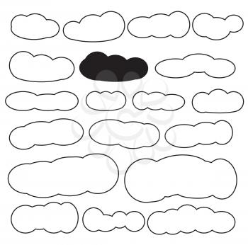 Cloud shapes icon set in black color on white background