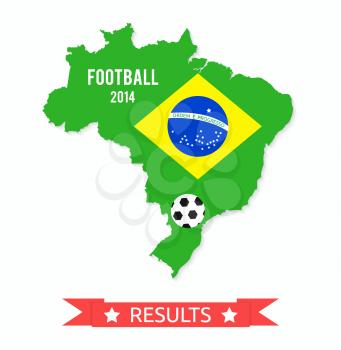 Brazil map in the colors of the flag with soccer ball and text of Brazil football championship results