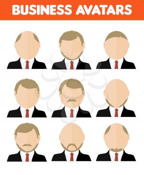 Set of business avatar of businessman with different hairstyles in flat design