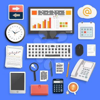 Office and business work elements set. Set for web and mobile applications in flat design