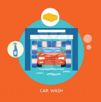 Business concept flat icons of car wash best clean non stop auto service infographic design elements