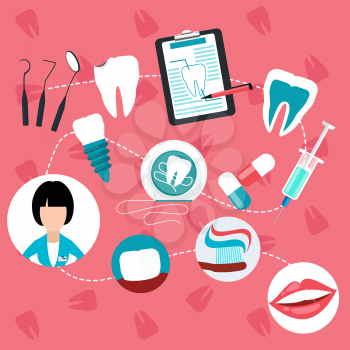 Stages and methods of dental treatment, hygiene and teeth helth infographic