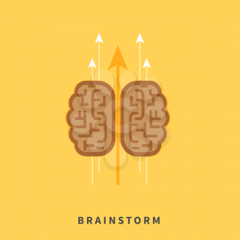 Brainstorm headwork concept with education icons in flat design