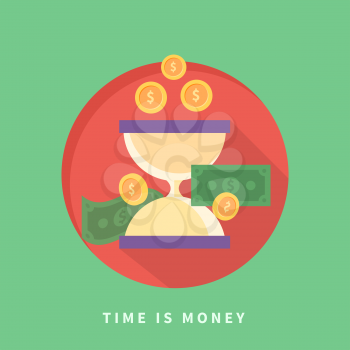 Time is money concept with icons in flat design