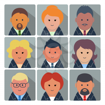 Set of square avatar icons with businessmen and businesswomen in formal wear