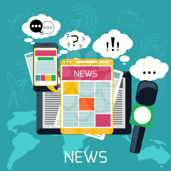 Mass media journalism news concept flat business icons of newspaper paparazzi profession live radio for infographics design web elements