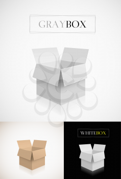 Carton box set on white and black background