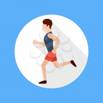 Running man in flat design style. Keeping fit exercises and jogging