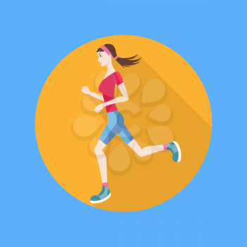 Running woman in flat design style. Keeping fit exercises and jogging