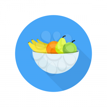 Different fruits in bowl icon in flat design