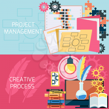 Flat design of project management and creative process
