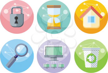 Set of colorful circle user interface icons for mobile and web applications isolated on white background