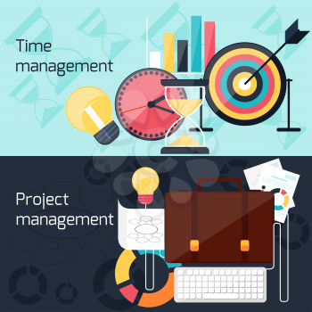 Business concept in flat design for project and time management with idea, timing and business symbols