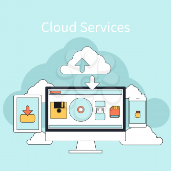 Cloud services concept. Set of flat design concept icons for mobile phone services and apps. Icons for web design, services and communication