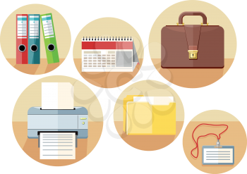 Business and office icons in flat design style isolated on white background