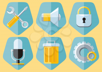 Tools icons in flat style megaphone and microphone, public speaker conferencing background
