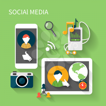 Social media avatar network connection concept in digital device. People in a social network. Concept for social network in flat design