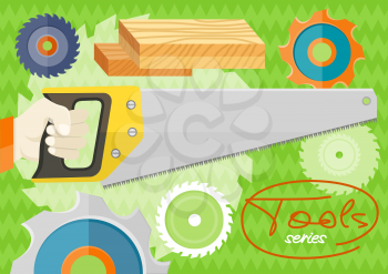 Hand saw for wood and metal cutting on stylish background. Tools series. Flat icon modern design style concept 