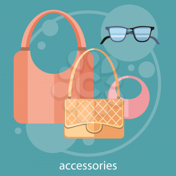 Womens fashion accessorie in flat design on stylish background