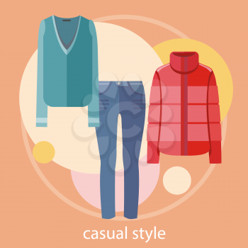 Set of summer and autumn casual style dresses clothes for office in fashion store. Concept in flat design