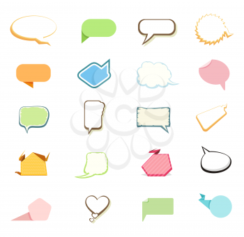 Set of comic bubbles and elements in different style on white background cartoon design style