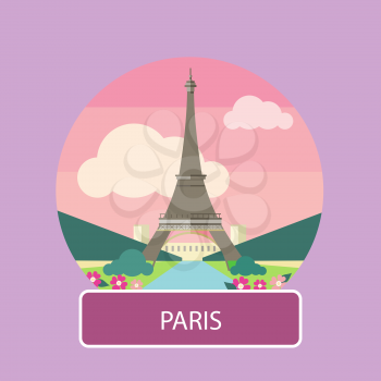 Eiffel tower, Paris. France. Poster concept in cartoon style with text