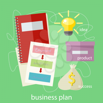 Business plan concept icons in flat style. Product idea. Project management and strategy.