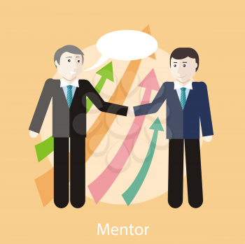 Financial adviser or business mentor help team partner up to profit growth. Concept in flat design style. Can be used for web banners, marketing and promotional materials, presentation templates