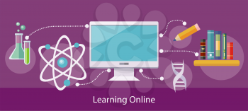 The concept of learning on the computer online, gaining knowledge in different areas. Abstract image.