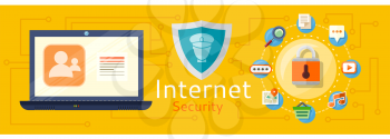 Illustration of computer internet security. Web images antivirus. Concept in flat design style. Can be used for web banners, marketing and promotional materials, presentation templates
