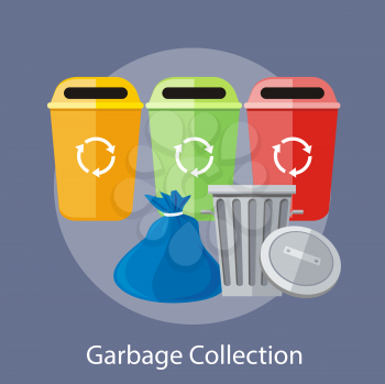 Garbage and recycling cans collection concept. Concept in flat design style. Can be used for web banners, marketing and promotional materials, presentation templates