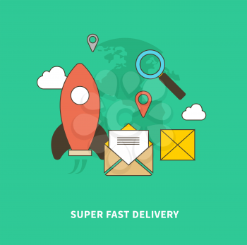 Concept of super fast delivery. Super fast and accurate. Flat design vector illustration. For web site construction, mobile applications, banners, corporate brochures, book covers, layouts etc.