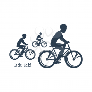 Sport silhouettes icon in black color on white background with text Bike Ride. Teenagers riding bicycles. For web construction, mobile applications, banners, brochures, books, layouts etc.
