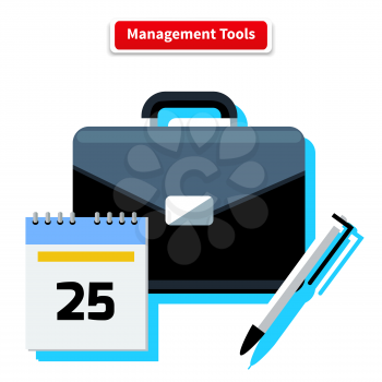 Management tools concept. Icons for business concept. Tools, interier, business online, documents in flat design. Tools, management, business tools, tool box, small business, management icon