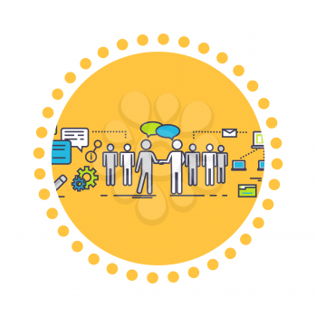 Flat icon concept of business partnership. Partner and teamwork, team people, cooperation and contract, deal handshake, professional corporate agreement illustration