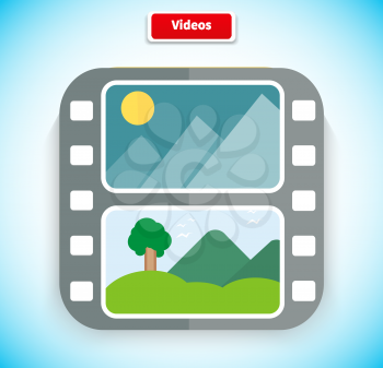 Video app icon flat style design. Video icon, media icon, movie icon, play icon, media digital web, internet movie player, service play application, multimedia film button illustration