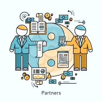 Partners icon flat design concept. Business partnership, teamwork and team cooperation, contract deal handshake, collaboration professional, corporate startup growth illustration
