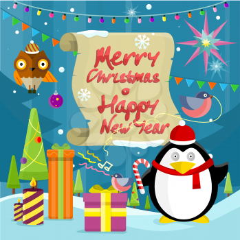 Merry Christmas and happy new year banner. Merry christmas text, merry christmas card, celebration holiday xmas, greeting card, winter season decoration illustration
