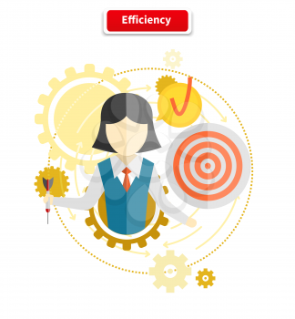 Icon flat style concept efficiency. Management success, target and challenge, idea achievement, motivation and progress, efficient leadership, goal strategy, work organize illustration