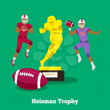 Heisman trophy concept flat design. Football pose, american player, team college, sport uniform, school game, competition and athlete, teamwork and victory illustration