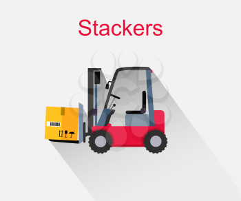 Stackers icon design style flat. Box freight, truck distribution, transportation storehouse, cardboard and crate, package product, forklift and cargo illustration