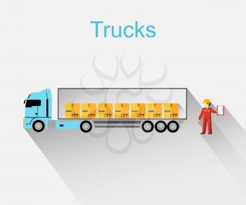 Trucks lorry icon design style flat.  Car and transportation, van and delivery truck, semi truck, truck driver, lorry and delivery, transport cargo, business logistic illustration