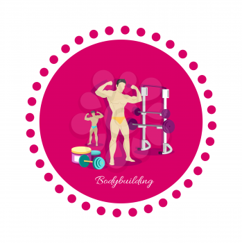 Bodybuilding sport concept icon flat design. Fitness and gym, weight and muscle, body bodybuilder, strong power strength athletic, training and dumbbell, athlete healthy illustration