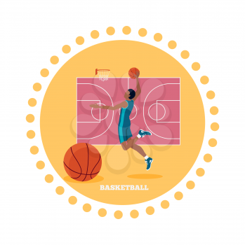 Basketball sport team concept icon flat design. Ball and game, competition play, activity recreation, championship and basket, leisure and tournament, training athletic illustration