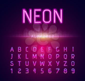 Neon alphabet font style flat design. Neon letters, neon sign, neon font, light alphabet, neon lights, art text typeset, type abc, typography electricity latin illustration