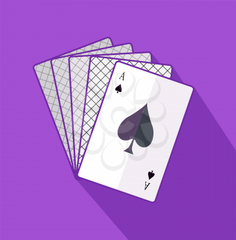 Ace card flat design on background. Playing cards, poker game, casino play, gamble win, luck and risk, gambling leisure, winner bet, playing fortune illustration