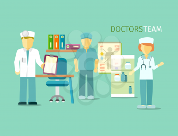 Doctors team people group flat style. Group of doctors, medical team, doctors office, nurse person, medicine hospital, professional staff, physician profession illustration